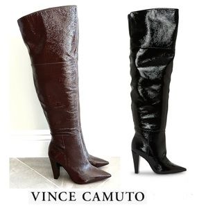 Vince Camuto Minnada Brown Patent Leather Over The Knee Pointed Boots Sz 8 NWT